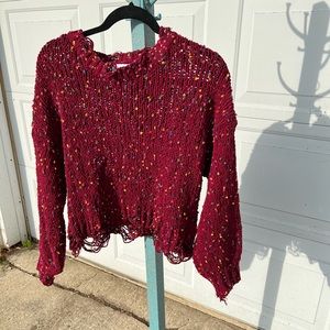 Pink Lily Red Speckled Crew Neck Sweater